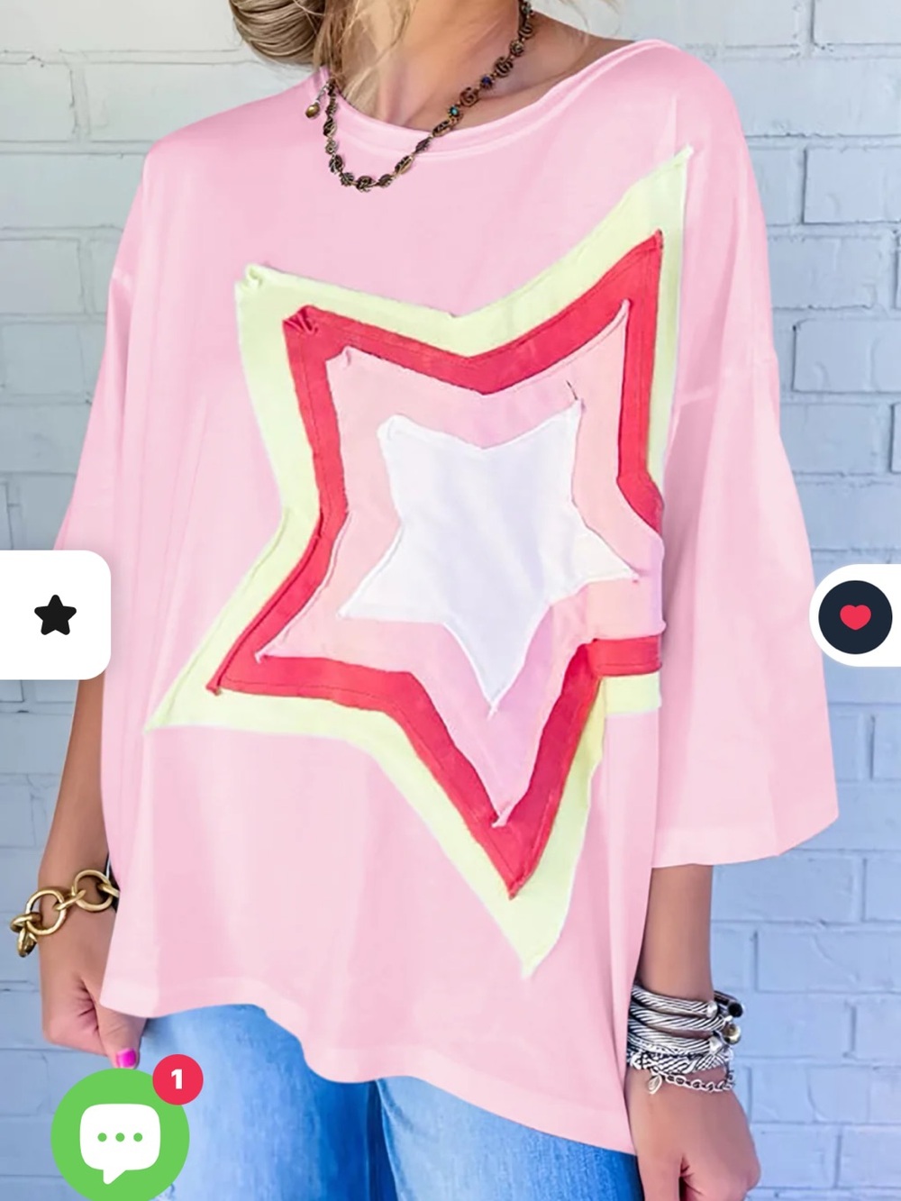 Relaxed Pink Star Appliqué Women's Top